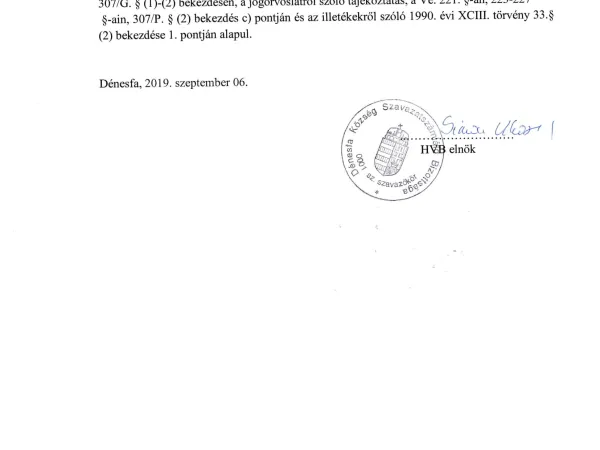 A Helyi Választási Bizottság nyilvántartásba vételi határozatai (2019) (2. kép)